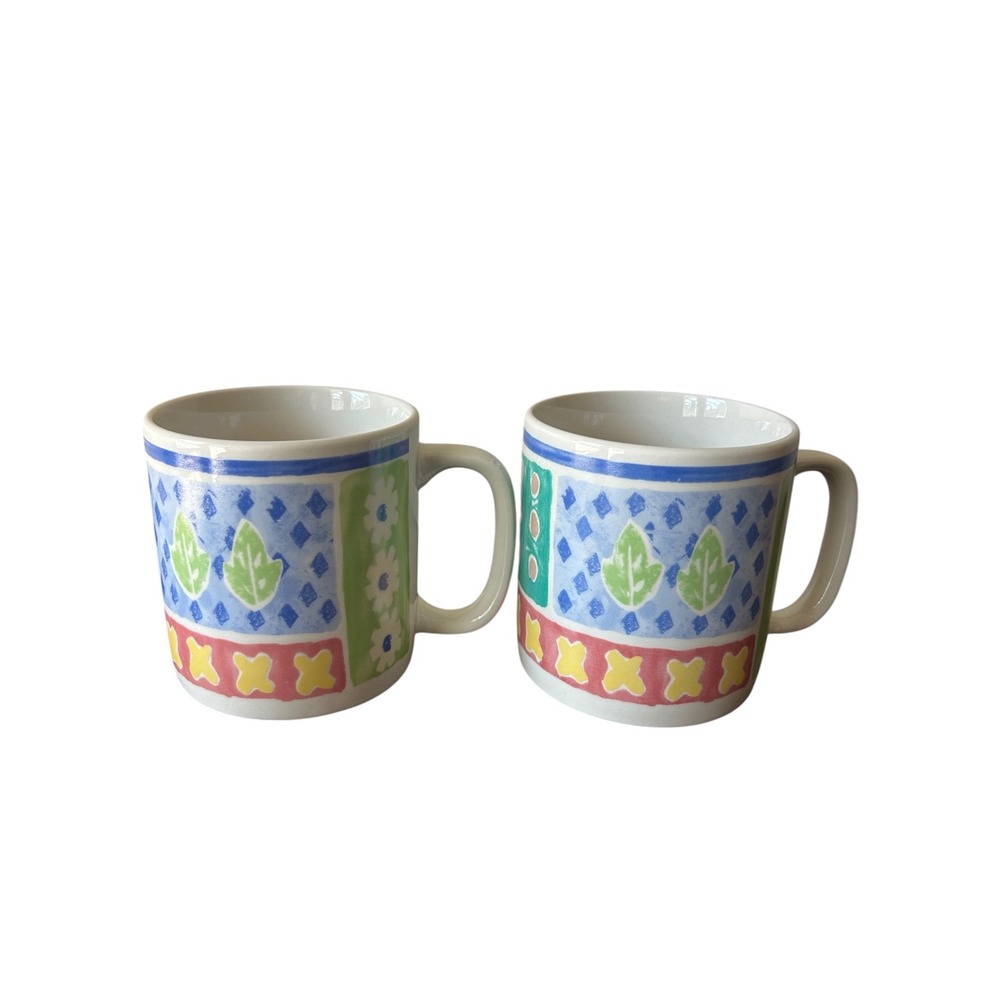 1998 Majesticware By Sakura Malibu Pattern Set Of 2 Ceramic Mugs Discontinue